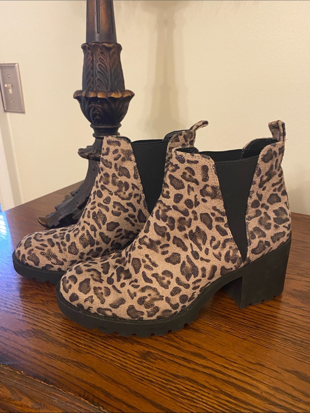 Xappeal Leopard Print Chelsea Ankle Booties in Beige and Brown